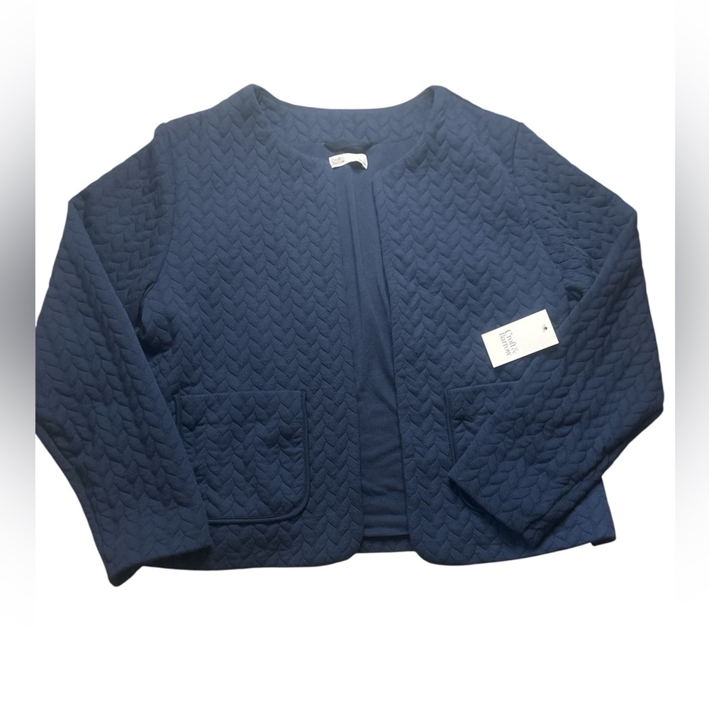 NWT Croft & Barrow Navy Blue Quilted Open Front Cardigan Jacket - XL